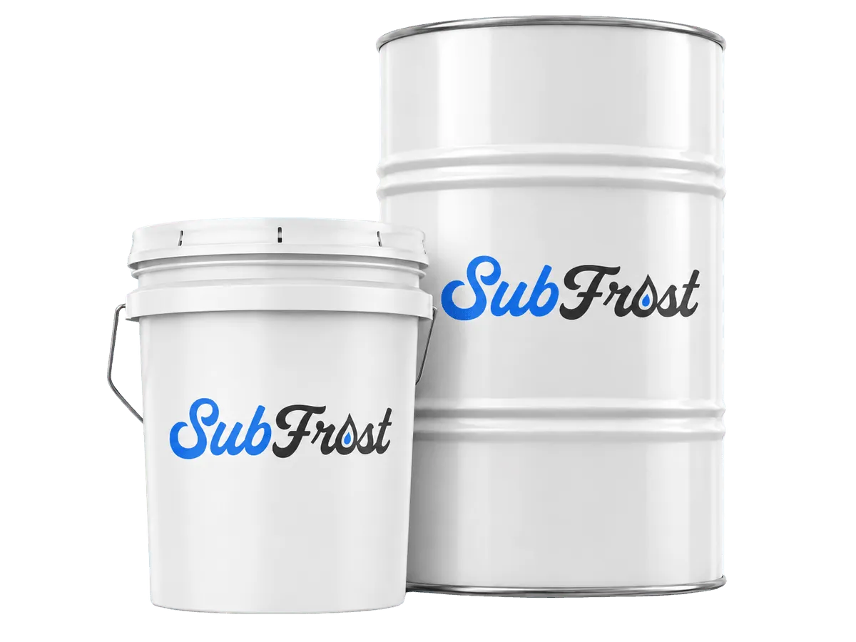 Sub-Frost-branded 5-gallon pail and 55-gallon drum