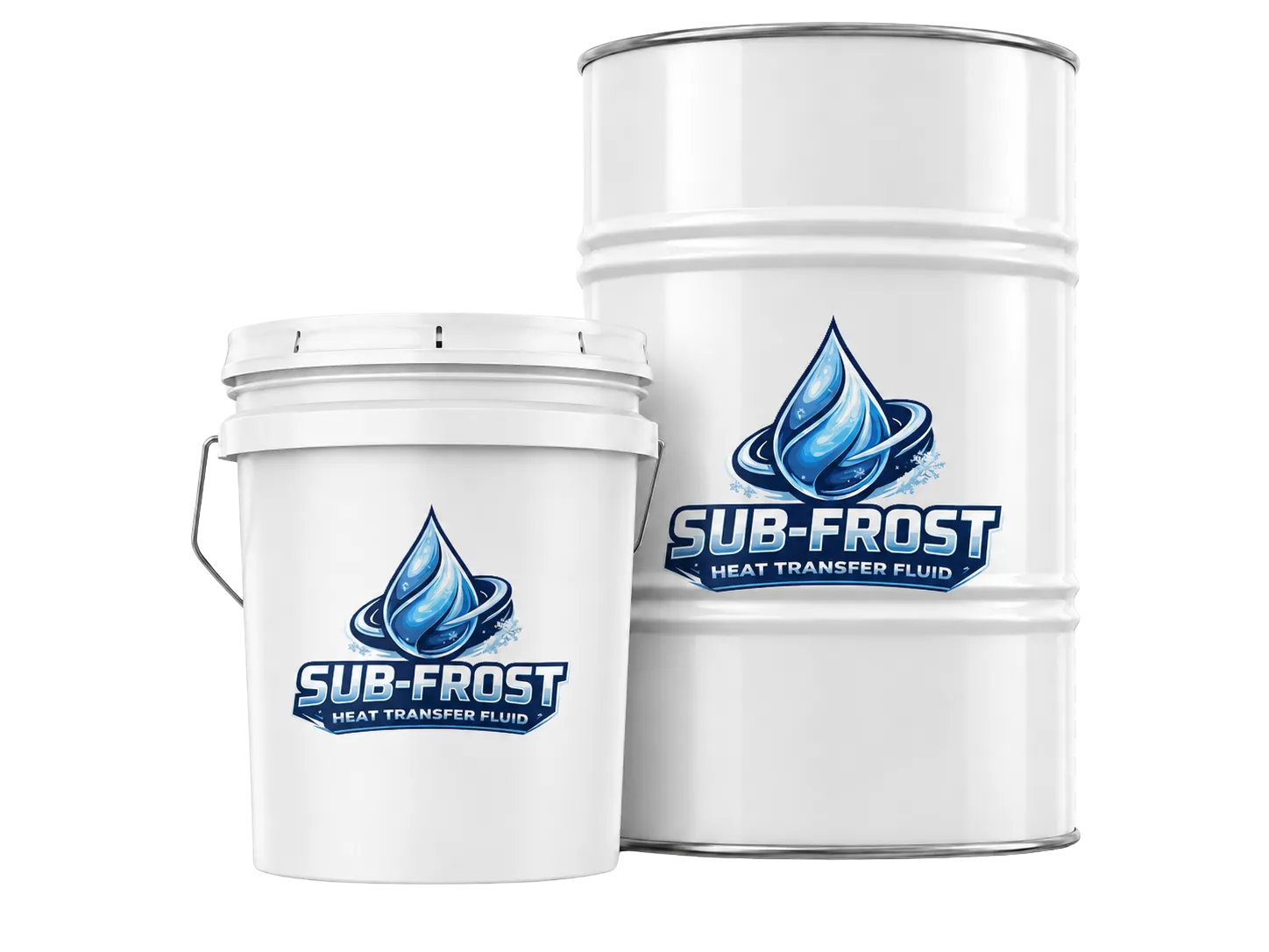 Sub-Frost-branded 5-gallon pail and 55-gallon drum